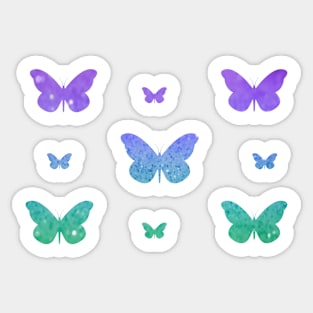 Purple Teal Ombre Faux Glitter Butterflies Sticker